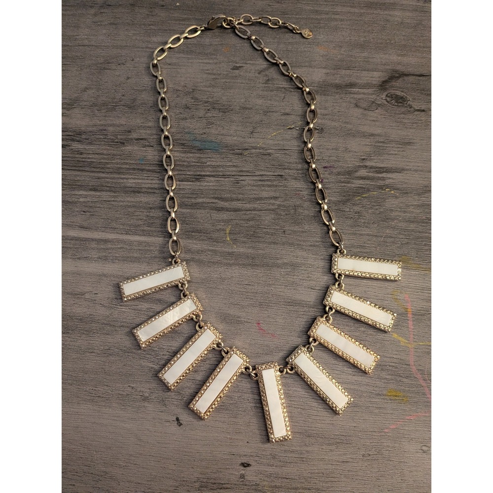 Loft Gold‎ Tone White Rectangular Bar Statement Bib Necklace Geometric Fringe